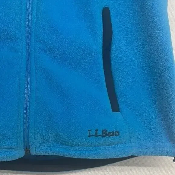 womens Sz Small L.L. bean blue black zip up fleece sleeveless coat vest - Picture 2 of 5